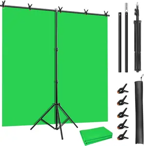Green Screen Backdrop Kit, 5 x 6.5 ft Portable Green Screen with T-Shaped Stand, Carrying Bag, 5 Clamps, Photography Greenscreen Background Kit for Streaming, Gaming, Zoom