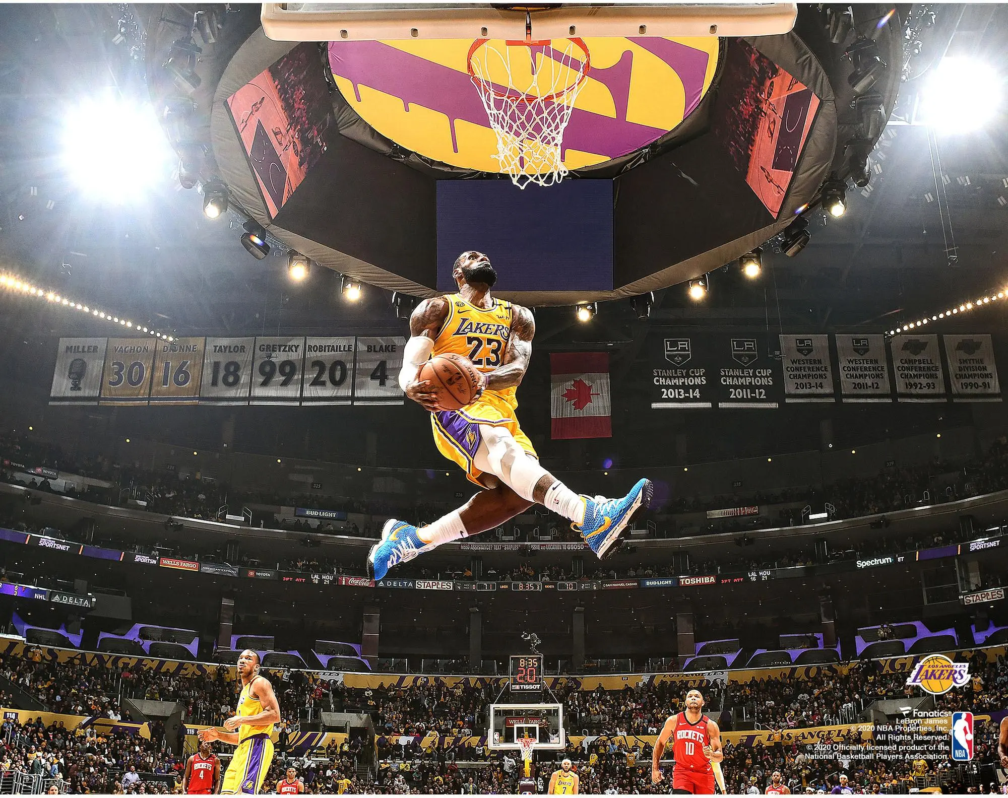 LeBron James Los Angeles Lakers Unsigned Dunk Against Houston Rockets Photograph - NBA Memorabilia