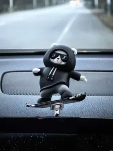 Black Cartoon Skateboard Bear Car Dashboard Ornament, Cute Animal Figurine, Perfect Birthday Gift,Happy Father's Day,Gift for Dad