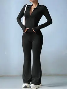 Women's Slim Fit Workout Set, Long Sleeve Sports Jacket & High Waist Leggings, Comfortable Fashion Running Gym Clothes, 2 Piece, Yoga Tracksuit SetGift