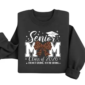 Senior Mom 2026 Sweatshirt, Graduation Gift For Mom, Leopard Bow Senior Mama Pullover, Proud Mom of Graduate Class of 2026 Sweater. Women's Tops, Womenswear - Streetwear