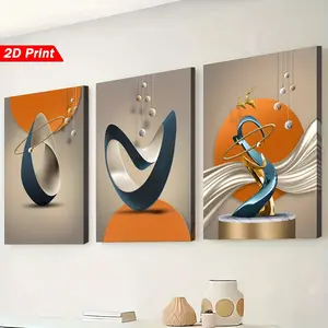 3-Piece Modern Abstract Geometric Art Canvas Prints with Solid Wood Frames, High-Definition Waterproof Vibrant Wall Art for Living Room and Hallway, Modern Contemporary Home Decor