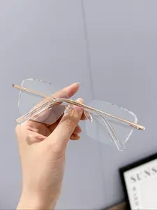 Women's Fashionable Clear Lens Eyeglasses, Trendy Casual Rimless Eyeglasses for Everyday Use, Fashion Accessories for Women & Girls