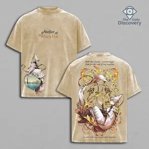 Limited Vintage Qifrey - Witch Hat Atelier Washed Oversized Graphic Tee - Unisex T-shirt - Hoodie, WHA Double Printed T-Shirt, Heavyweight Cotton Unisex Streetwear Top, Gym Pump Cover, Summers Outfits, Gift for Anime Fans