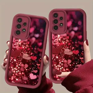 Red Glitter Heart Pattern Phone Case, TPU Shockproof Full Protection Case, Suitable for Samsung S21/22/23/24/25/NOTE20 PLUS ULTRA FE A13/14/15/16/17/33/34/35/36/52/53/54, Ideal Gift for Friends and Family, T124