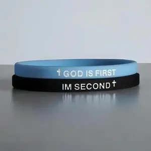 GOD IS FIRST IM SECOND Christian Rubber Bracelets Inspirational Engraved Bible Verses Cross Silicone Bracelet for Women Men Faith Gifts