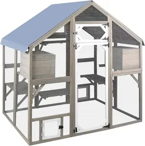 Cat Catio Outdoor Enclosure Outside Patio Large Catio House for Indoor 2-3 Cats Weatherproof Wooden Walk in Kitty Kennel Cage,Versatile Use for House's Window,Pet Doors, Tunnel