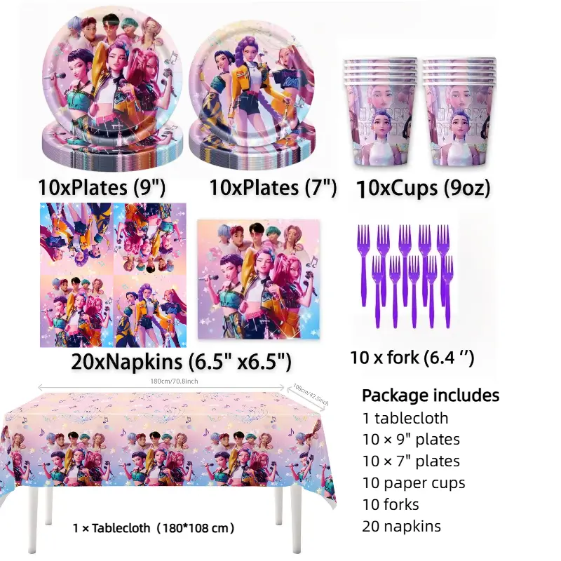 Birthday Party Decorations Tableware Set, Singing Girl Theme Includes Waterproof Disposable Tablecloth, Plates, Cups, Napkins, Forks and More, Perfect Party Favors Gift for Girls