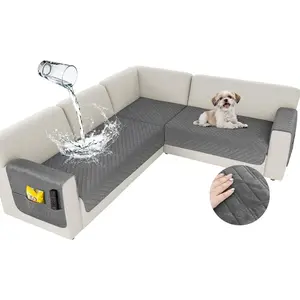 Waterproof Corner Sectional Couch Covers for Dogs Pet L Shape Sofa Cover Washable Velvet Large Couch Cushion Protector for Sectional Sofa Non Slip U Slipcovers (Dark Grey, X-Large)