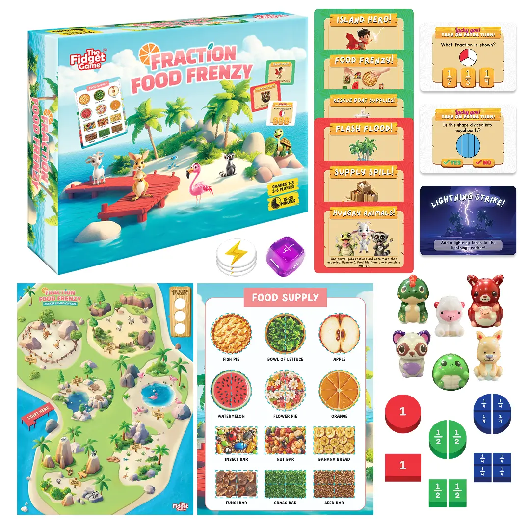 Fraction Food Frenzy - Fractions Game for Kids, Grades 1-3, Ages 6-9, Math Board Game, Identify Halves, Fourths & Part-to-Whole, Hands-On Fraction Manipulatives, 2-6 Players