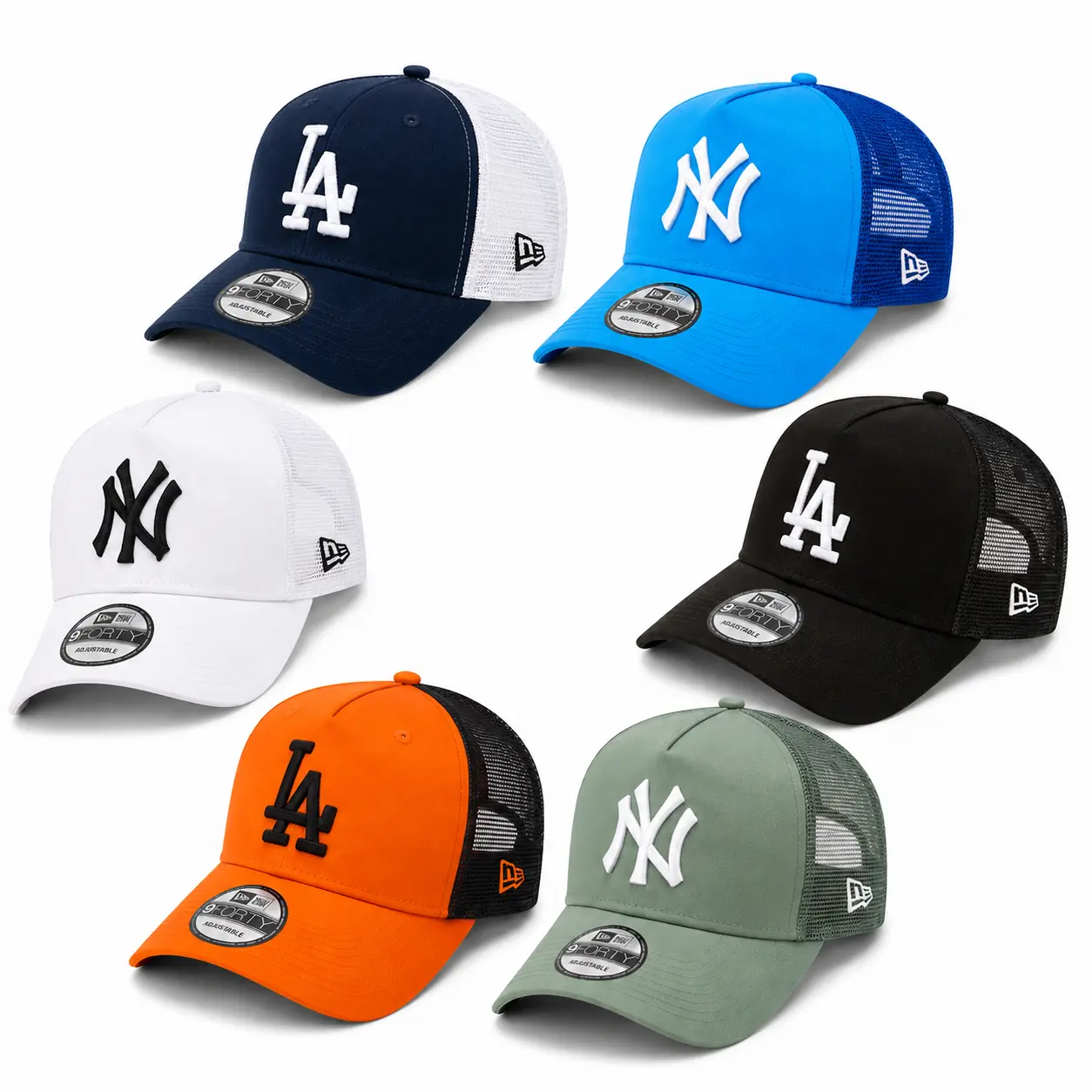 New Era NY Yankees LA Dodgers MLB Cap, 9FORTY Adjustable Mesh Trucker Snapback Baseball Cap for Men Women, Curved Brim Sportswear, College Campus Fashion, Back to School 2026