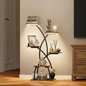Corner Storage Shelf with LED Lights – 6 Tier Display Rack Organizer, Space Saving Stand for Home Decor, Bedroom, Living Room