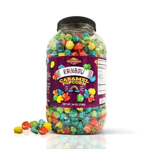 Stonehedge Farms Rainbow Caramel Flavored Popcorn | 26 oz Barrel | Red, Yellow, Green and Blue Colorful Gourmet Carmel Popped Popcorn