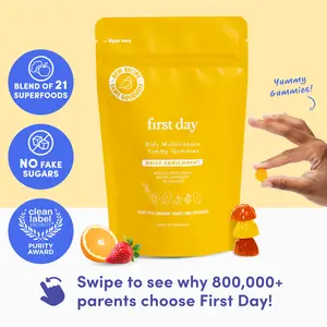 First Day Kids Ages 4+ Multivitamin Gummies (Old Packaging, Big Savings!) - Daily Enrichment Refill Pouch with 9 Key Vitamins for Healthy Growth & Development - No Junk, No Fake Sugars, No Fads - Healthcare