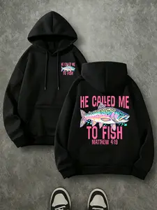 He Called Me To Fish Double Print Hoodie, 270G Brushed Fleece Rainbow Trout Christian Fishing Hooded Sweatshirt, Matthew 4:19 Religious Outdoor Pullover For Men Women