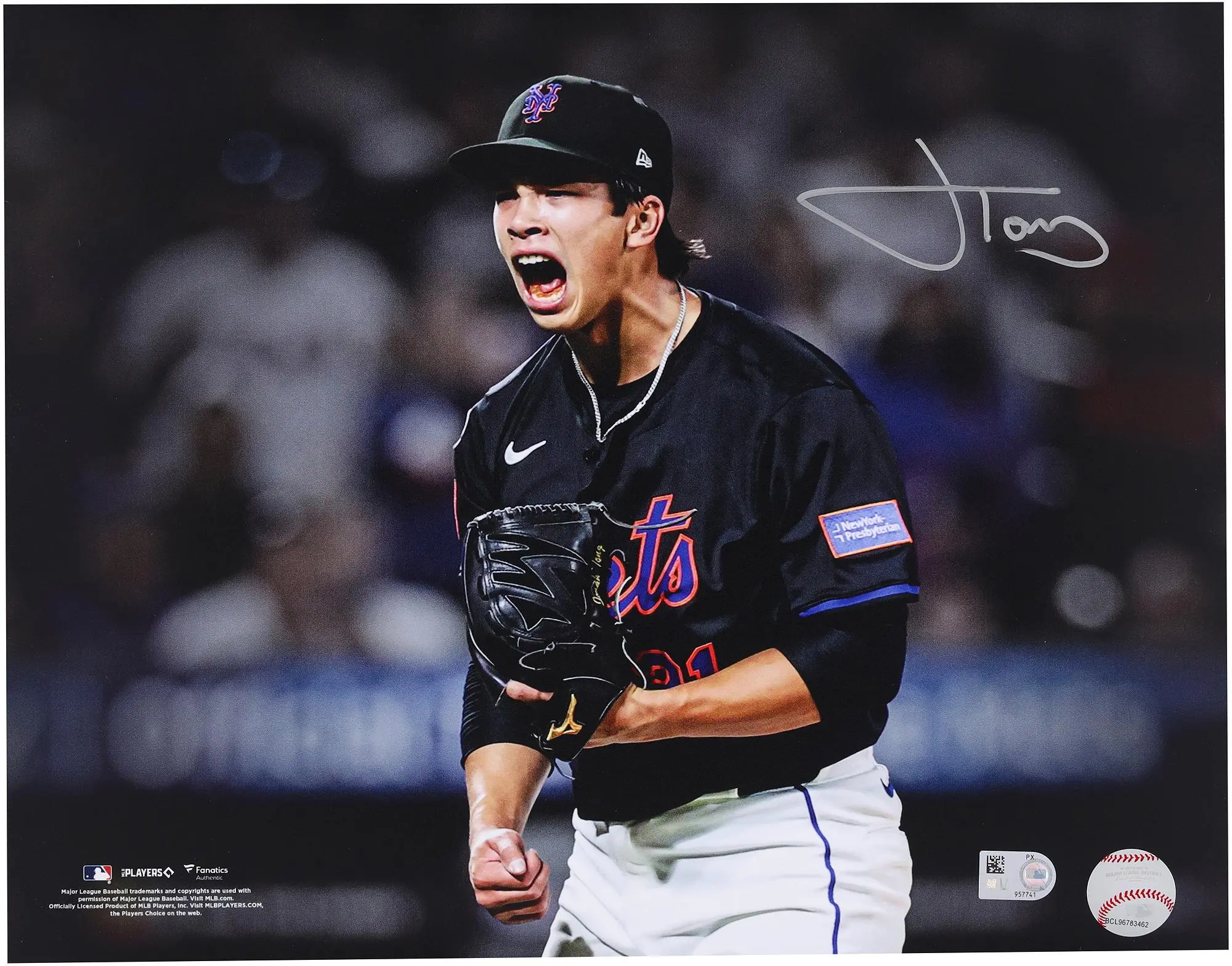 Jonah Tong New York Mets Autographed 11" x 14" Strikeout Screaming Celebration Photograph - Fanatics Authentic Certified