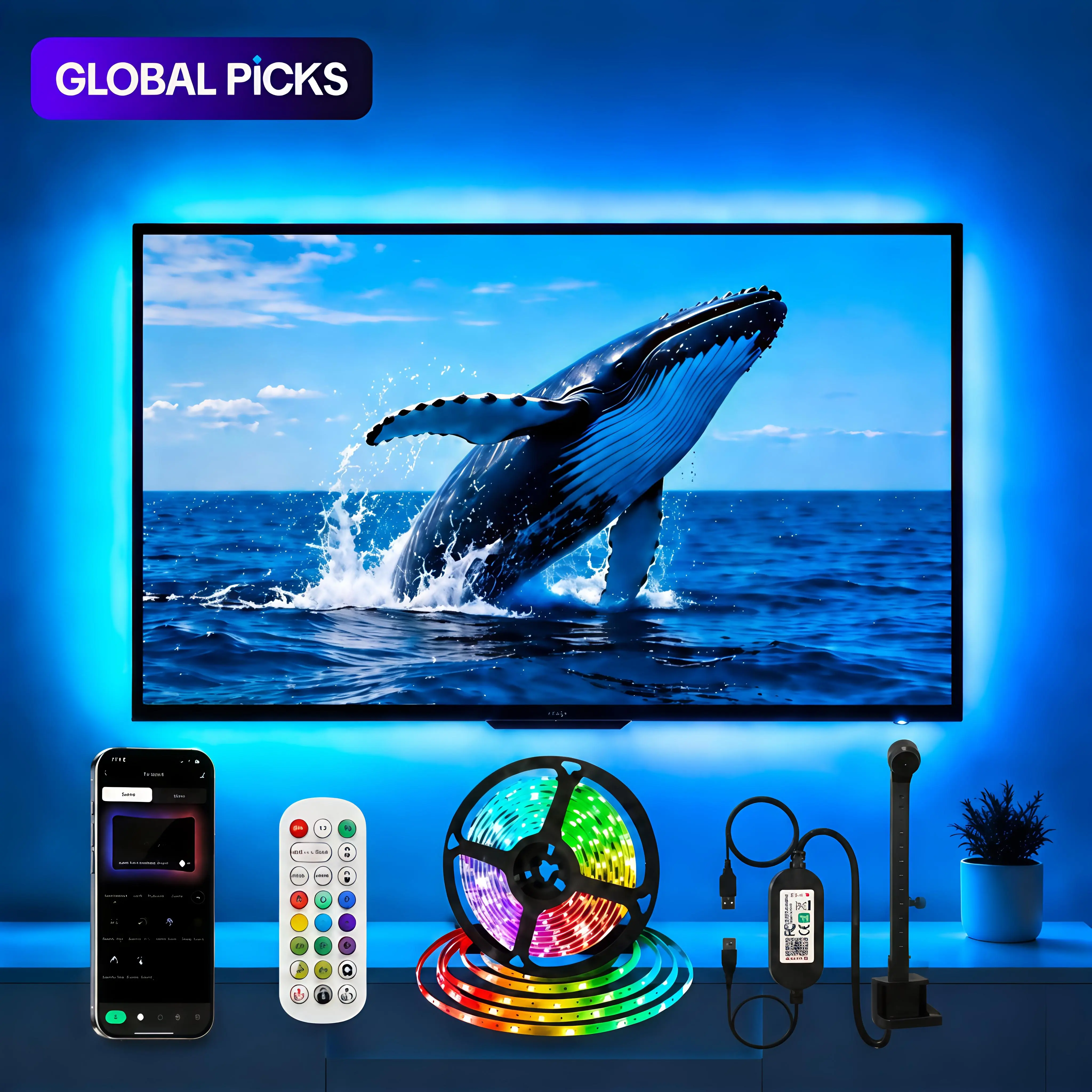 RGB TV Backlight LED Strip Lights - Bluetooth APP & Remote Controlled, Screen-Sync Smart USB-Powered Lights for TV, Bedroom Home Decor