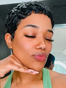 Stylish Brazilian Human Hair Pixie Wig for Women, 6 Inches Long, 150% Density, Straight Texture, Rose Net Cap, Casual & Formal Events