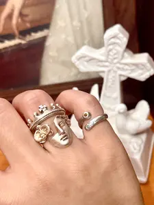 Viral Vintage Greek Statue Crown Stackable Ring Set, Gothic Silver Color Face Adjustable Rings, Aesthetic Jewelry for Women