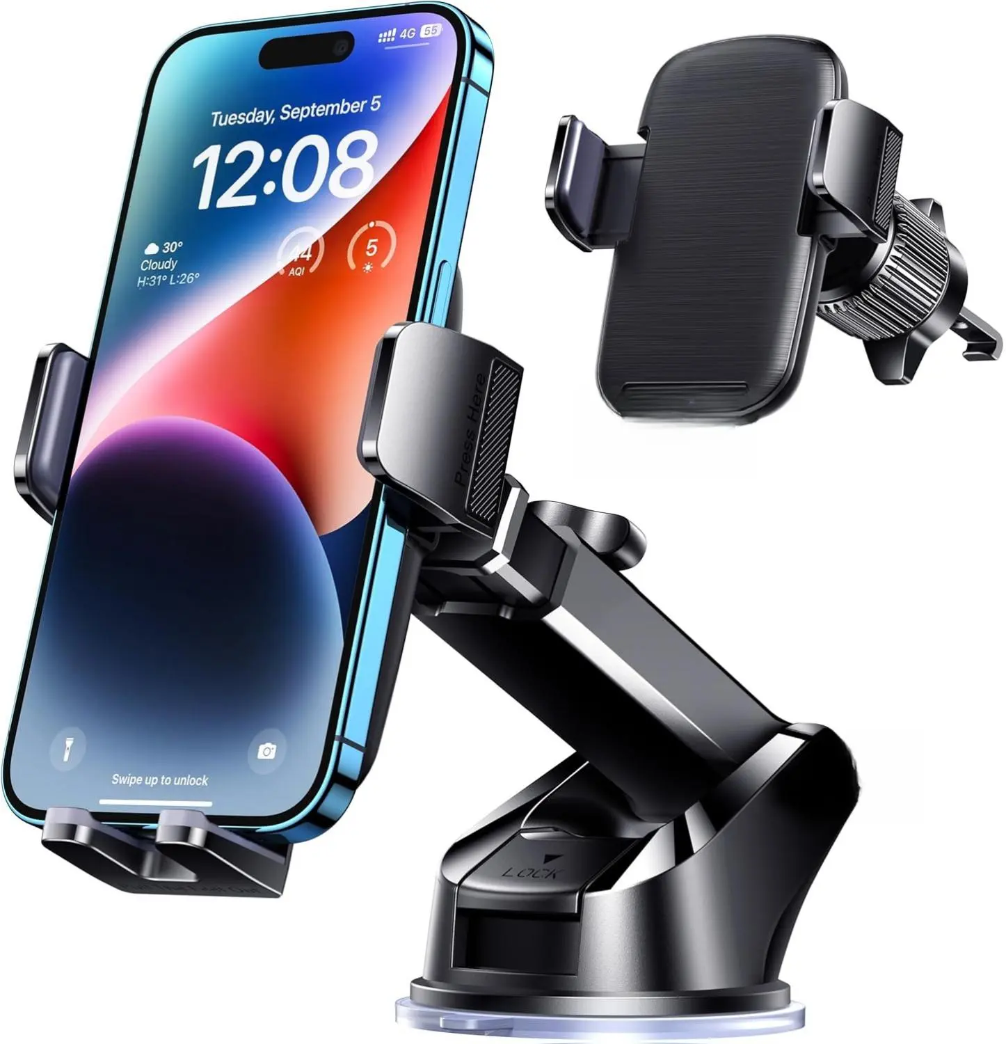 Phone Mount for Car Phone Holder Car Phone Holder Mount Windshield Dashboard Air Vent Universal Automobile Mount Fit for All iPhone Android Smartphones