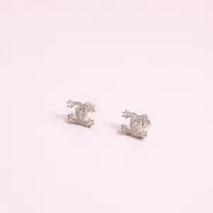 Pre-owned Chanel 23A Resin Crystal Silver Comet Stud Earrings 0513GIA