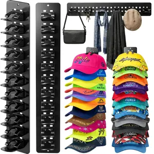 2 Pack Hat Organizer for Baseball Caps, Detachable DIY Hat Holder Hat Rack Hold up to 22 Hats, Cap Holder Hat Hangers for Wall Closet Door Bedroom(Black)