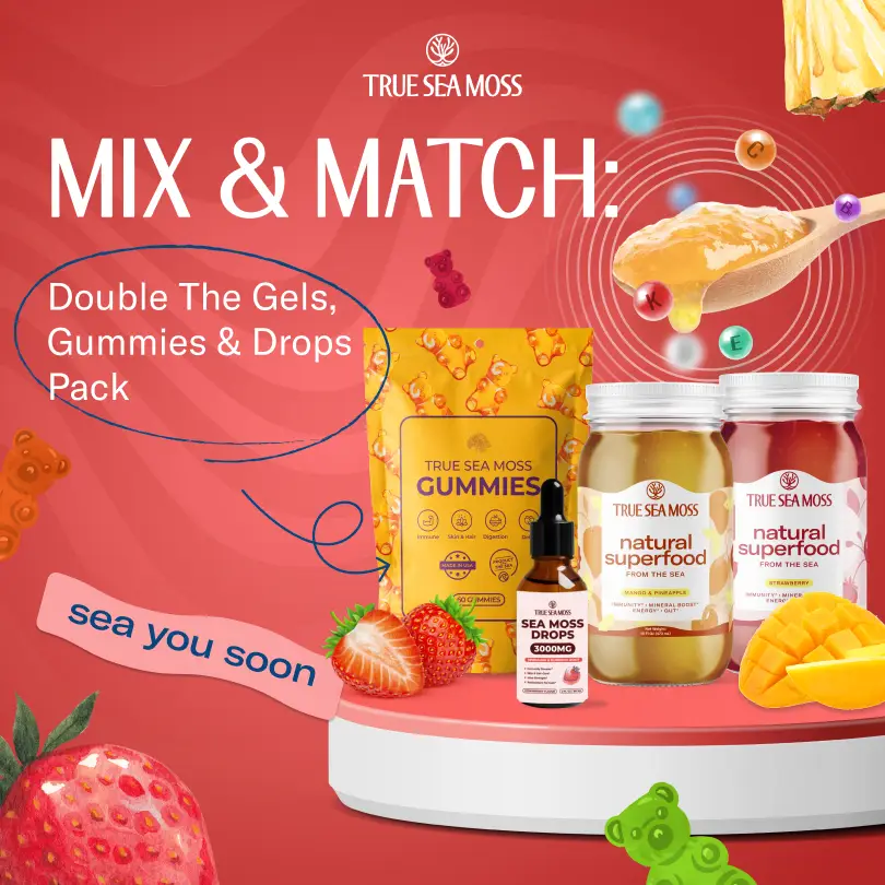 TrueSeaMoss Mix & Match Bundle: Sea Moss Gel (2 Jars) + Sea Moss Gummies + Sea M...