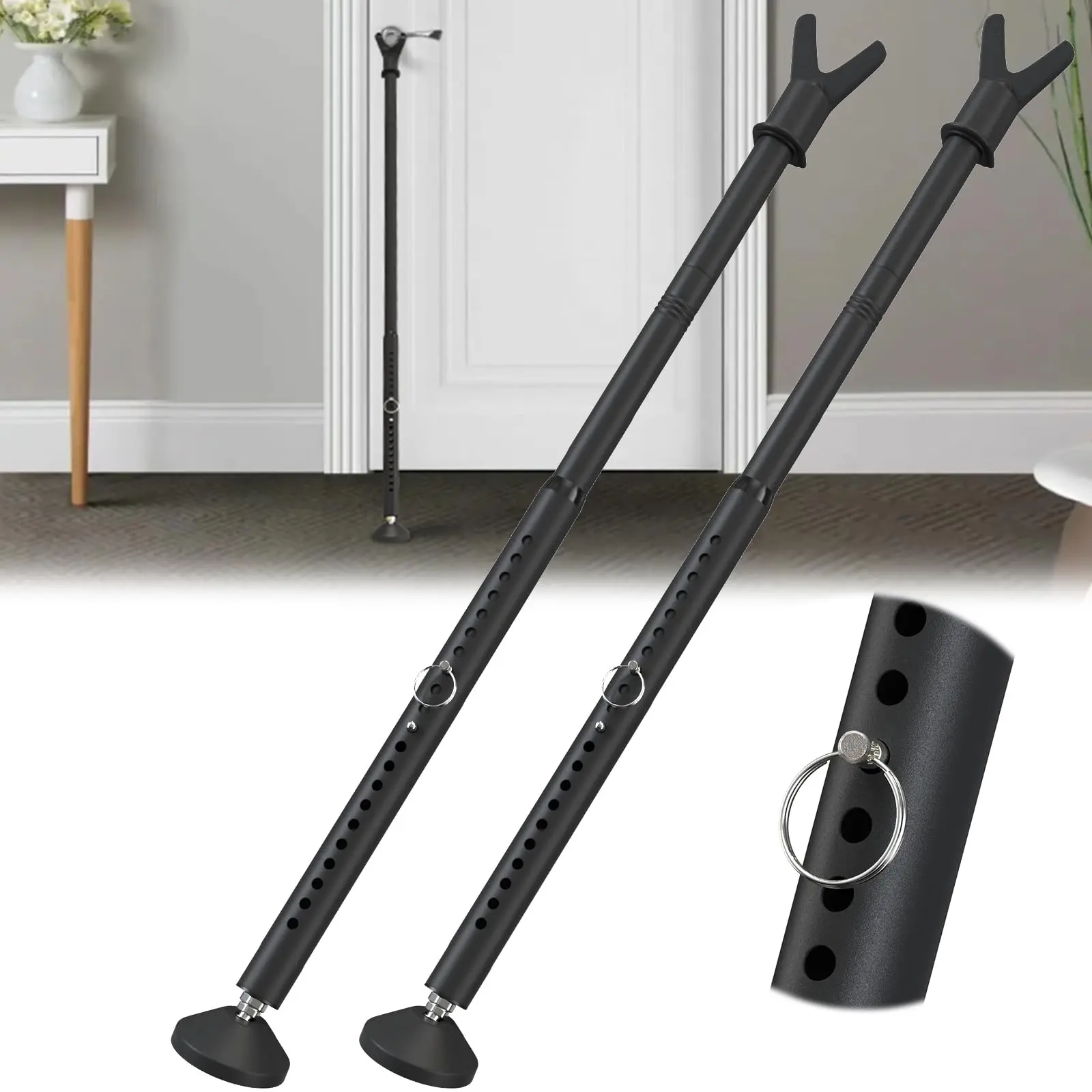 Door Stoppers Security Bar & Sliding Glass Lock Keep Your Home  Adjustable Jammer With Interchangeable Caps Rubber Tips Ideal For Apartment And Travel Protection Black(2pack)