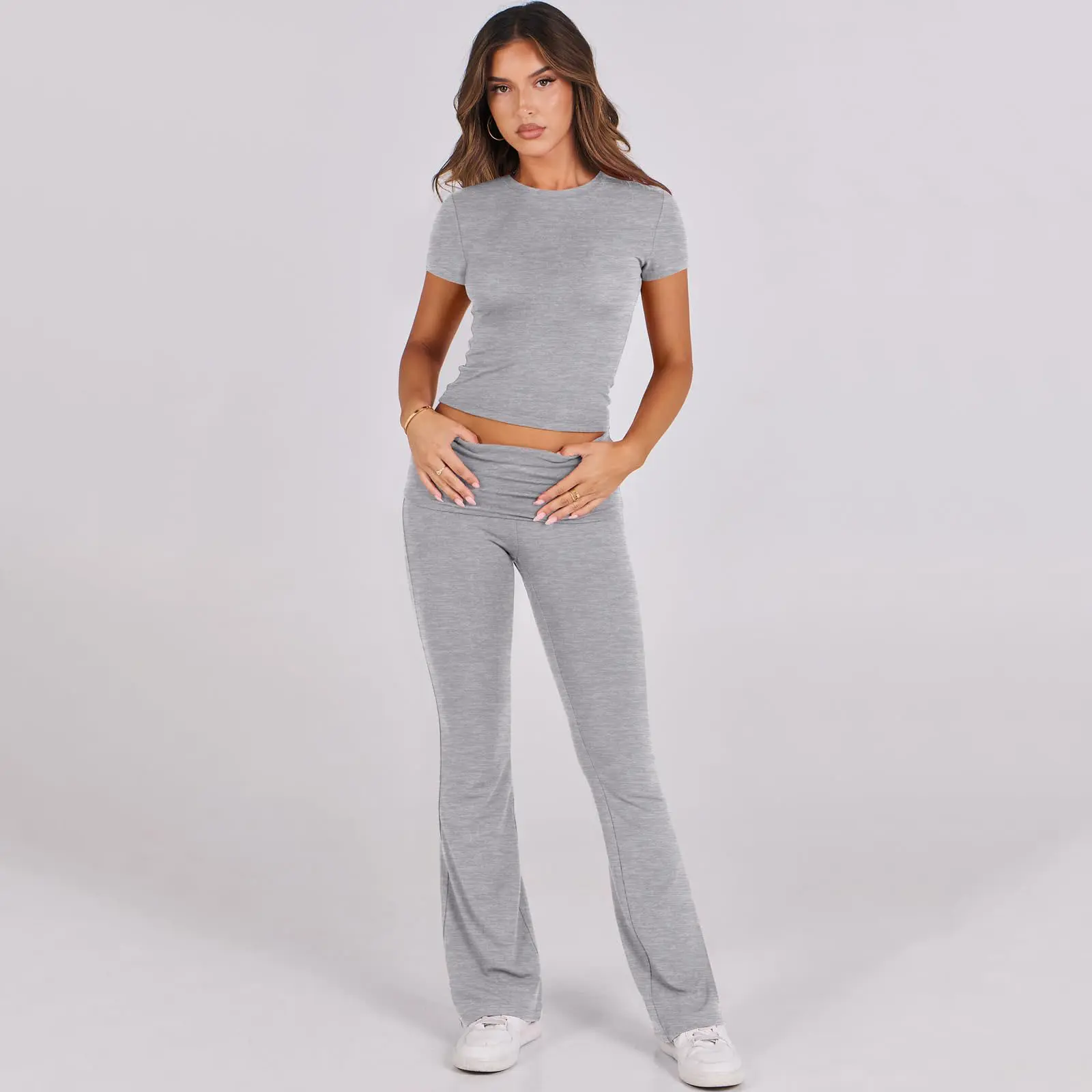 ANRABESS Women's 2 Piece Lounge Sets Fold-over Flare Pants Set