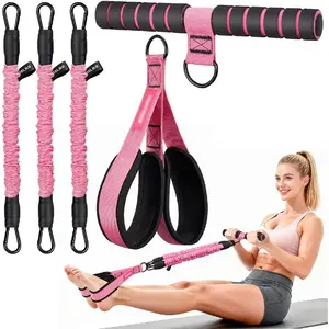 Upgraded Multifunction Pedal Resistance Band with Handle, 3 Tube Adjustable Resistance Bands for Abdomen, Waist, Arm, Core/ABS, Leg Workout - Sit Up Exercise Equipment for Women