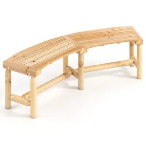 COSTWAY - Patio Curved Bench Solid Wood Fire Pit Bench Outdoor Backless Loveseat-Natural
