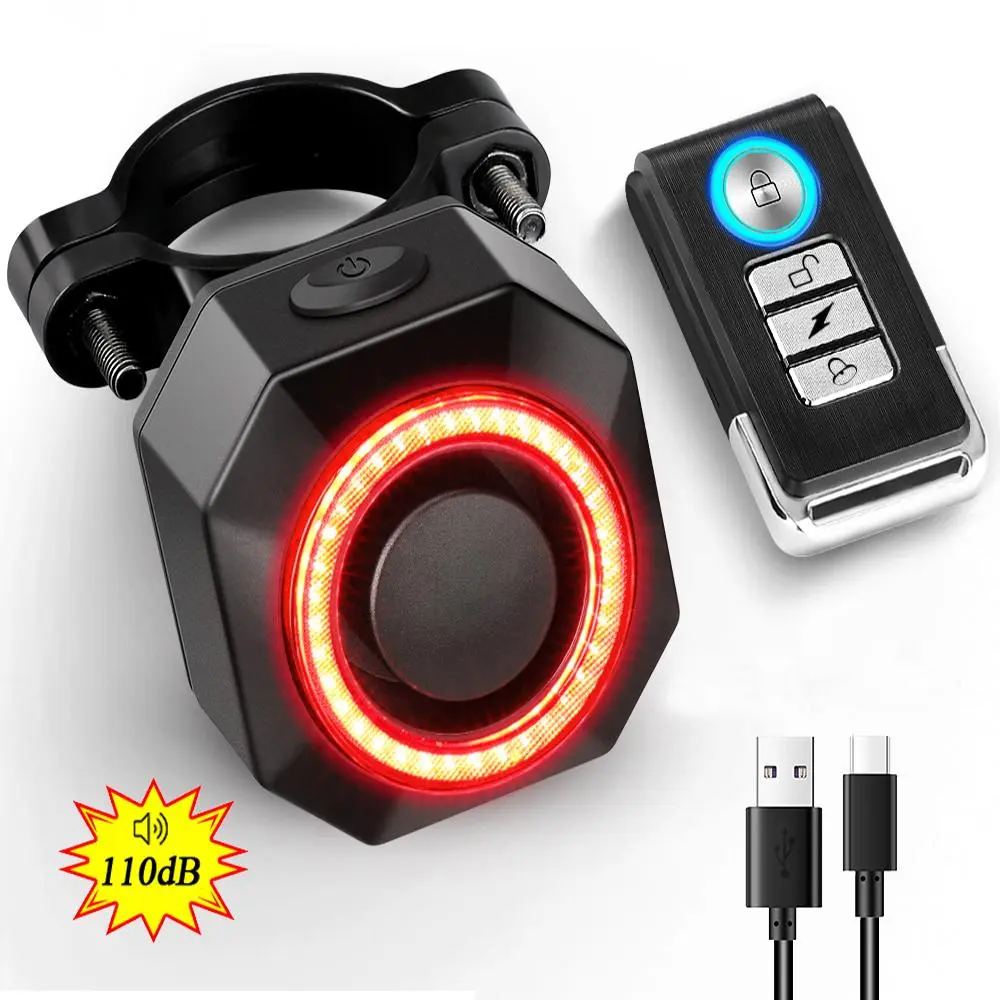 Bicycle Burglar Alarm Taillight, 1 Set Waterproof Smart Auto Brake Sensing Tail Lamp, Remote Control USB Charging Bike Rear Light for Ebikes, Bike Lights, Bicycle Accessories