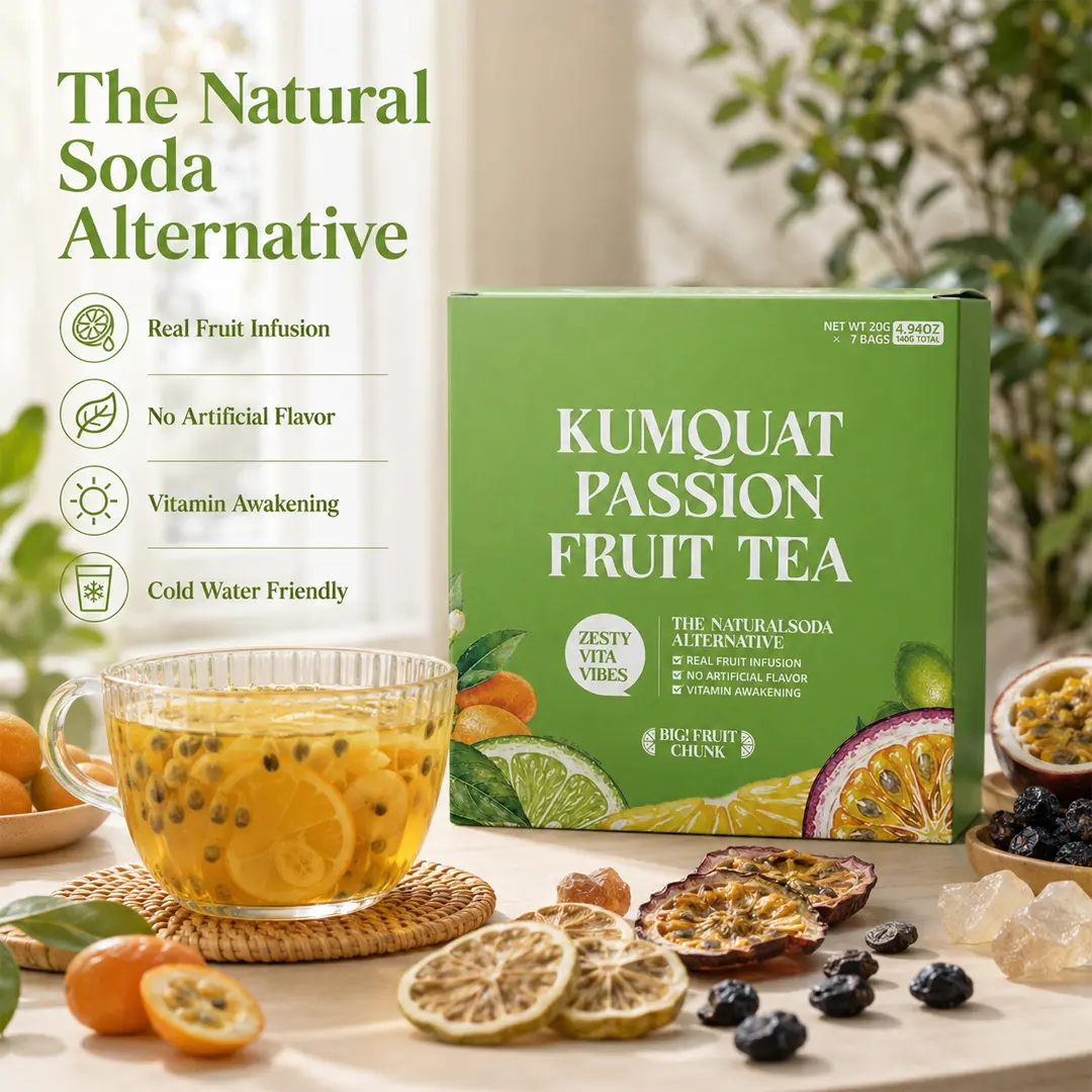 Kumquat Passion Fruit Lemon Tea Freeze-Dried Fruit Tea｜Healthy Alternative to Sugary Drinks｜Whole Dried Lemon + Passion Fruit Seeds｜0 Sucrose 0 Fat Enjoy Without Guilt｜7 Bags