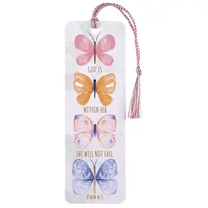 360 stand Pack of 12 Paper Tassel Bookmark, Printed Verse "God Is With Her She Will" (Model BKMTL-711) for Office Stationery & Supplies