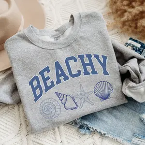 Retro Beachy Seashells Sweatshirt, Summer Beach Shirt, Gift for Her, Ocean Beach Lover Gift, Summer Vacation Shirt, Women's Beach Crewneck, Trendy Shirt
