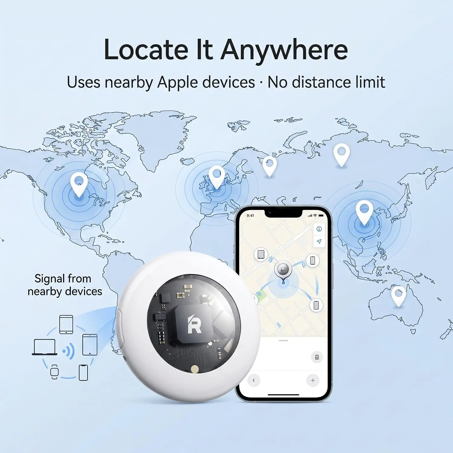 Skybling Smart Bluetooth Item Finder Tracker for iPhone, Works with Find My App, iOS Only, Lightweight 0.25oz, IPX5 Water Resistant Tracker Tag, Track Keys/Bags/PetsWallets/AirTag Alternative -003
