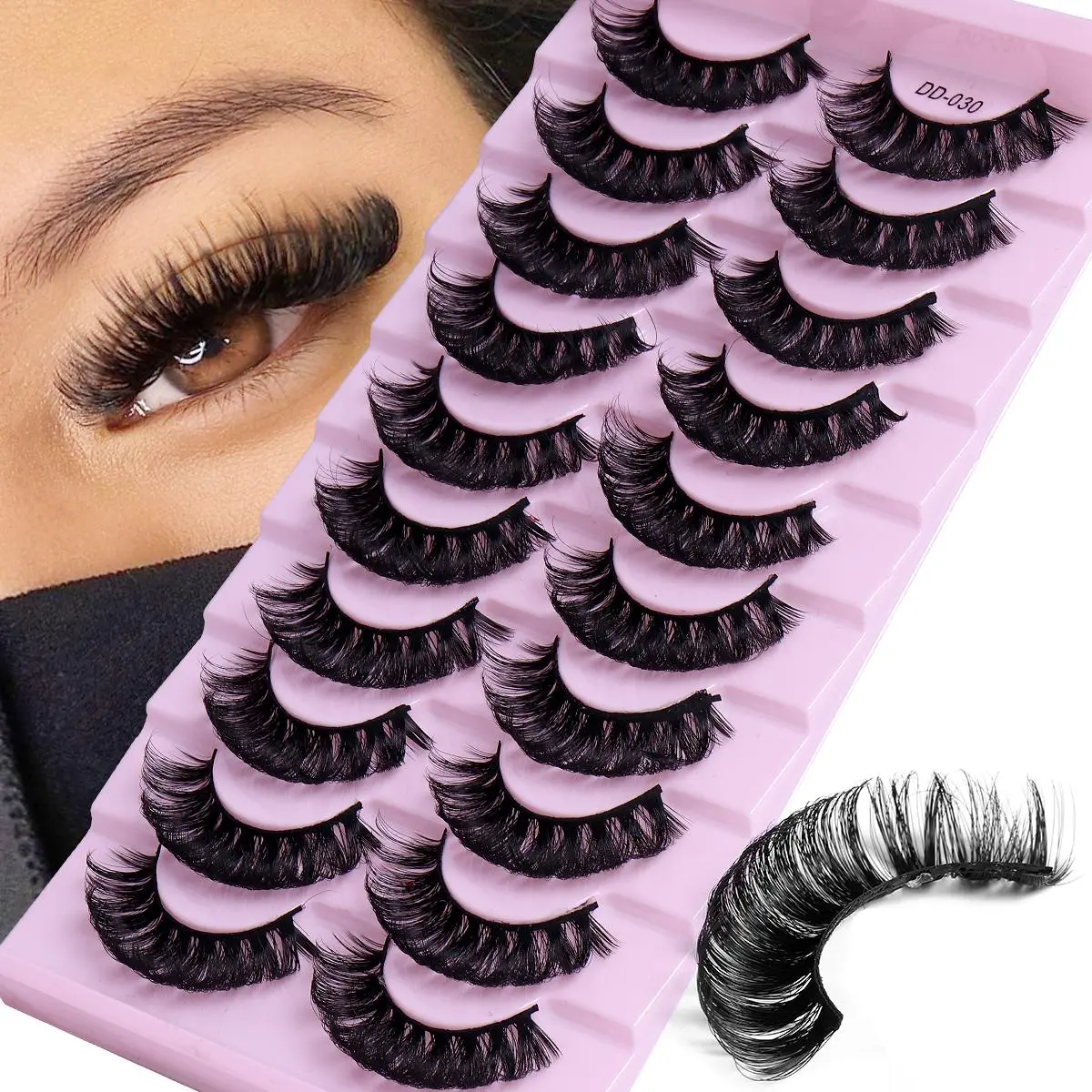 10 Pairs Russian Strip Lashes DD Curl Lashes 3D Eyelashes Reusable Fluffy Volume Lashes False Lashes Russian Extensions Makeup Cosmetic