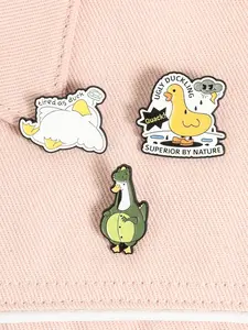 Funny Cartoon Three-Piece Badge Set, Duck Mouth Dinosaur Ugly Duckling Design, Youth Emotion Expression Accessory