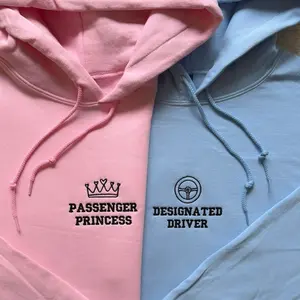 Passenger Princess + Designated Driver Matching Couples Set, Embroidered Sweatshirt, Gift for Girlfriend/boyfriend