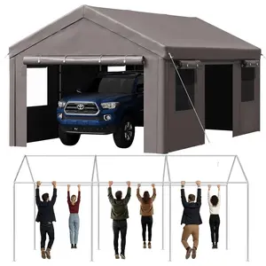 Aoxun 12x20ft Heavy Duty Car Canopy, Portable Garage with Sidewalls & Side Roll-up Door, Waterproof Outdoor Storage Shed for Cars, Motorcycles & Garden Equipment, Gray