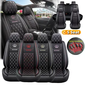 Car Seat Covers - Premium PU Leather with Crown Embroidery, Soft & Comfortable, Fully Enclosed for All Five Seats, Scratch-Resistant & Wear-Resistant, Suitable for All Seasons