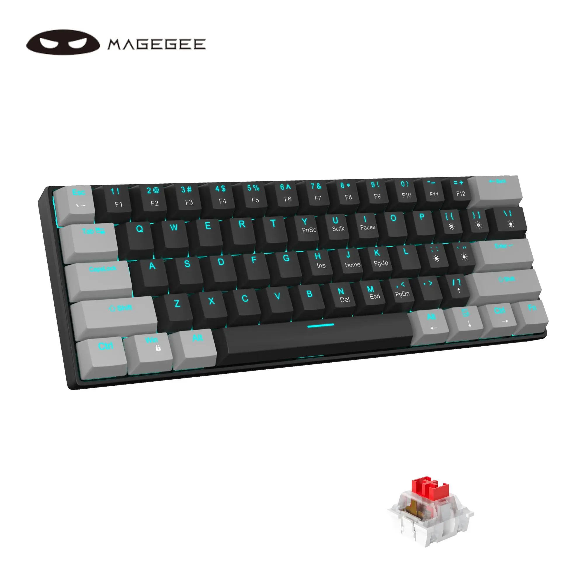 MageGee 61-Key Short Ergonomic Mechanical Gaming Keyboard, PC Gaming Accessory with LED Backlit, Anti-Ghosting, Detachable USB-C, Double-Shot Keycaps, Stable Wired Design for Windows XP