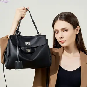 New Rodeo Kelly Tote Bag, Large Capacity Smooth Calf Leather Shoulder Handbag, Luxury Push Lock Closure Top Handle Bag, Versatile Commute Underarm Purse with Premium Texture for Office, Daily, Shopping & Business Casual Outfits