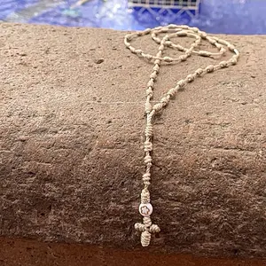 Handcrafted Beaded Cross Necklace with Unique Design and Natural Materials for Women