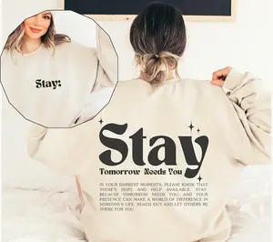 Stay Sweatshirt, Suicide Prevention Sweatshirt, Mental Health Sweatshirt, Suicide Awareness Sweater, Semicolon Mental Health Hoodie 2 sides Cotton