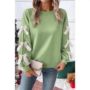 Fiery Red Sweet Bowknot Round Neck Sweatshirt