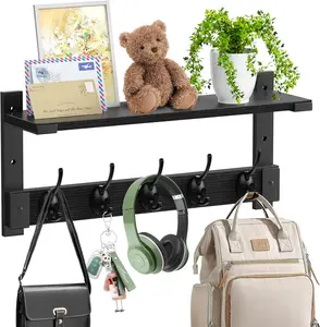 Wall Hooks with Shelf, Coat Rack Wall Mount, Entryway  Shelf for Clothes Backpack Key Purse, Shelf with Hooks  in Living Room, Bathroom, Bedroom, Kitchen