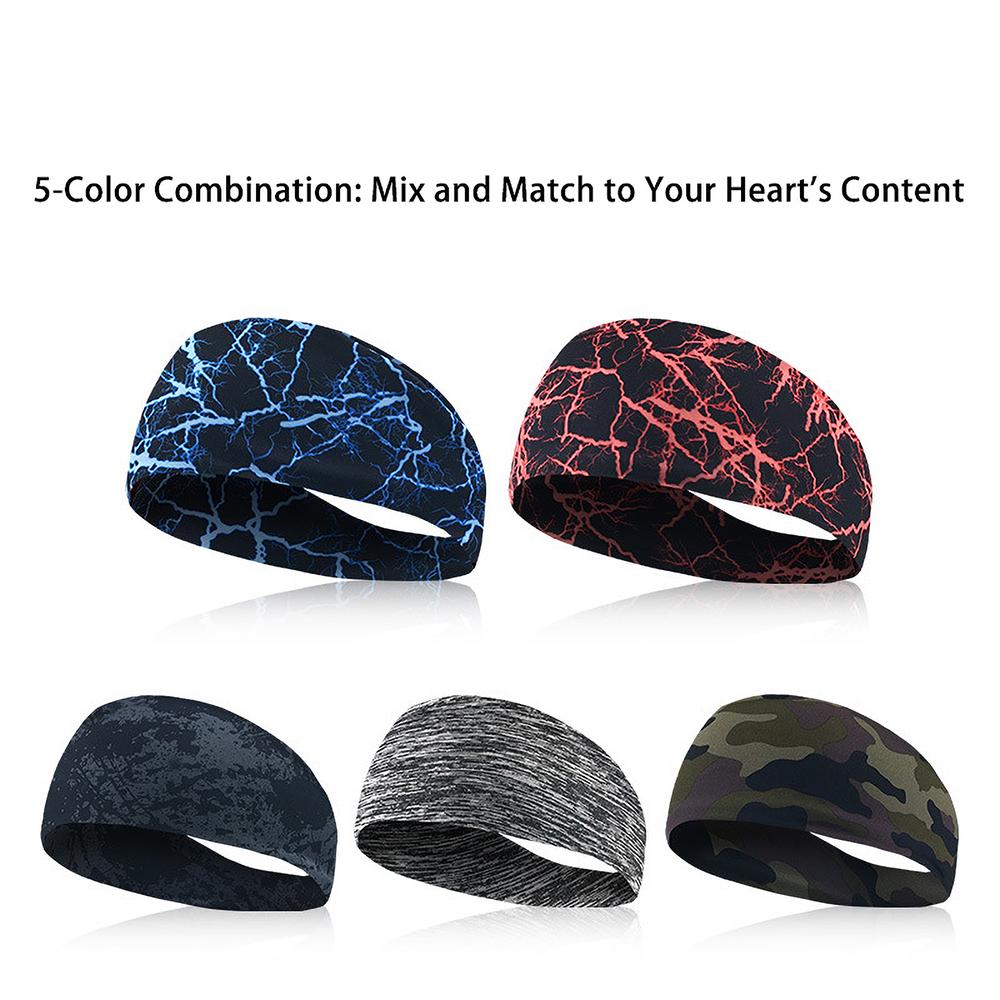 5PC Moisture Wicking Sports Headband for Men Women Non Slip Sweat Headband for Running Workout Basketball Gym Yoga Fitness Breathable Lightweight Hair Band for Athletic Activities Outdoor Sports Daily Wear