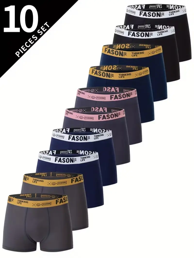 10pcs of Men's Underwear, Casual Boxers, Shorts, Breathable and Comfortable Elastic Boxers, Sports Shorts