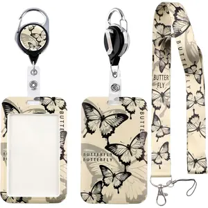 Fashionable Butterfly Lanyards for Id Badges for Women Cute, Badge Holder with Heavy Duty Retractable Reel Clip, Retro Butterfly Lanyard for  for Women, Teacher, Nurse